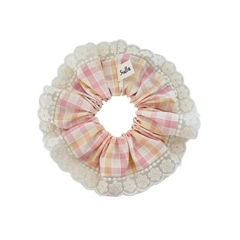 Chouchou dentelle vichy Rosée